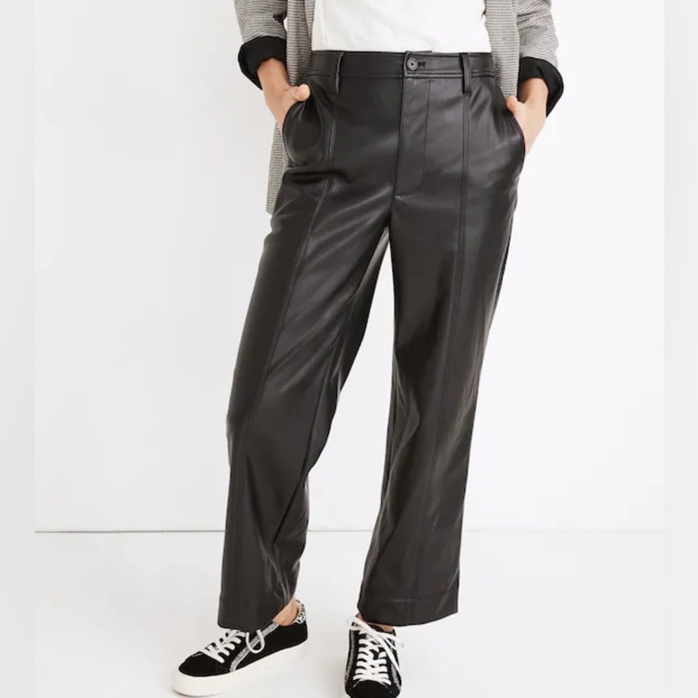 Madewell - Slim Emmett Wide-Leg Pants in Vegan Leather Black Edgy Size 30